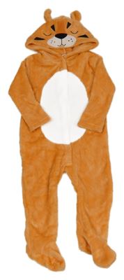 Oranžovo-bílá chlupatá kombinéza s kapucí - tygr
