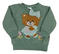 Khaki mikina s medvěďom s mašlou