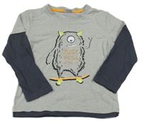 Šedo-tmavošedé triko s příšerkou Kiki&Koko