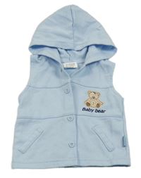 Svetlomodrá tepláková prepínaci vesta s medvěďom a kapucňou