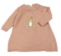 Staroružové trblietavé svetrové šaty s medvěďom a golierikom