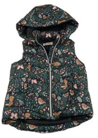 Černá květovaná šusťáková zateplená vesta s králíky a kapucí H&M