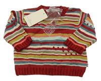 Nové - Červeno-farebný pruhovaný sveter so srdcem