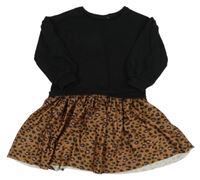 Čierno-hnedé teplákové šaty s leopardím vzorom Tu