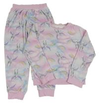 Ružovo-svetlomodré plyšové pyžama s jednorožcami F&F