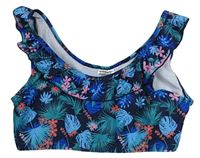 Tmavomodrá plavková lambáda s listami a volánem Pocopiano