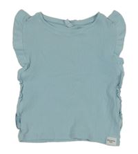 Světlemodré žebrované tričko s volánky Zara