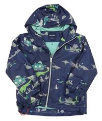 Tmavomodrá šusťáková jarní bunda s ponorkami a kapucí