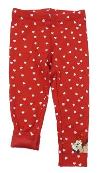 Červené zateplené legíny s Minnie a srdíčky