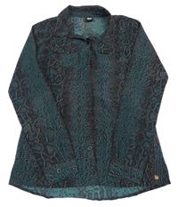 Tmavozeleno-černo-růžová vzorovaná halenka