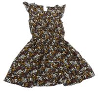 Antracitovo-hnedo-béžové kvetované ľahké šaty Next