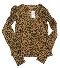 Hnedo-čierne rebrované tričko s leopardím vzorom Matalan