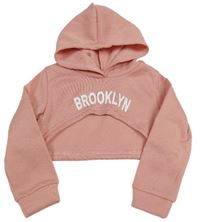 Staroružová crop mikina s nápisom a kapucňou