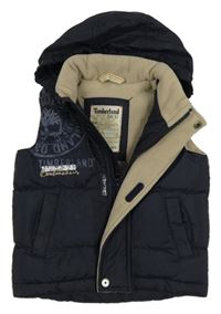 Tmavomodrá šušťáková zateplená vesta s logom a kapucňou Timberland