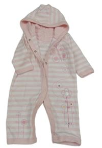 Růžovo-bílý pruhovaný overal s výšivkou a kapucí 