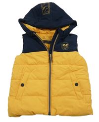 Žluto-tmavomodrá šusťáková zateplená vesta s kapucí C&A
