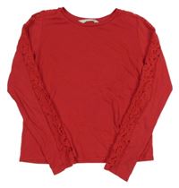 Červené lehké triko s krajkou H&M