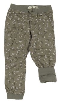 Šedé květované plátěné podšité cuff kalhoty H&M