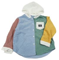 Barevná sametová žebrovaná košile s kapucí 