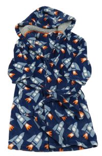 Tmavomodrý chlpatý župan s raketami a kapucňou M&S