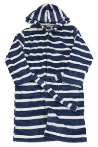 Tmavomodro-biely pruhovaný župan s kapucňou John Lewis