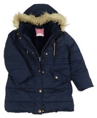 Tmavomodrá šusťáková zimní bunda s kapucí s kapucí s kožešinou George
