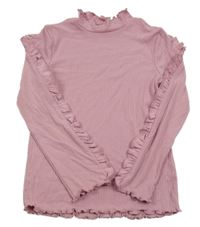 Svetloružové rebrované tričko s volánikmi George