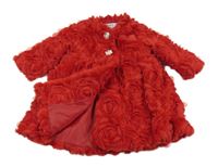 Červený kožešinový/tylový vzorovaný kabátek 