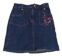 Tmavomodrá rifľová sukňa s vreckami a flitrami Esprit