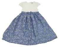 Bielo-modré šaty s madeirou a květovanou sukní Topolino