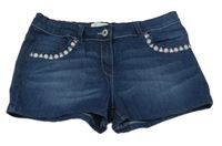 Tmavomodré riflové kraťasy s výšivkou Alive