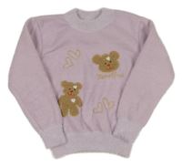 Lila chlpatý zateplený sveter s medveďmi