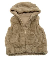 Hnědá kožešinová podšitá vesta s kapucí dunnes