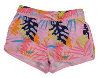 Ružovo-tmavomodro-žlté plážové kraťasy s listami C&A