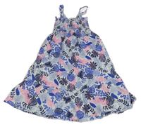 Bielo-fialovo-ružové šaty s listami