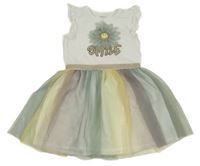 Bílo-zelené šaty s tylovou sukní a květinou Name it