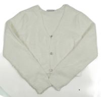 Biely chlpatý prepínaci crop sveter