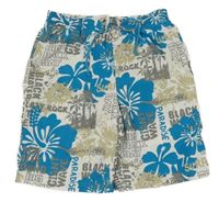 Modro-bílo-béžové květované plážové kraťasy bpc