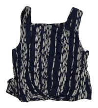 Tmavomodro-béžový pruhovaný ľahký crop top Tu