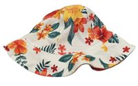 Smotanový kvetovaný obojstranný klobúk