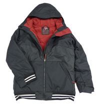 Černo-šedá šusťáková zimní funkční bunda s kapucí Decathlon