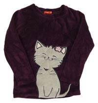 Vínová plyšová mikina s mačkou