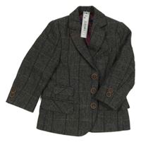 Nové - Sivo-tmavomodro-béžové kockované vlnené sako Next