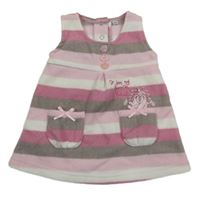 Růžovo-hnědo-bílé pruhované fleecové šaty s ježkem 