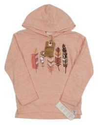 Nové - Světlerůžový melírovaný svetr s pírky a kapucí Mantaray