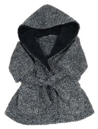 Tmavomodro-bílý melírovaný chlupatý župan s kapucí Nutmeg