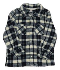 Tmavomodro-smotanová kockovaná plyšová košeľová bunda Topolino