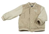 Béžovo-smotanová rifľová podšitá baseballová bunda s nápisom Kiabi