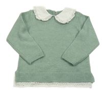 Nové - Zeleno-bílý svetr s límečkem s madeirou Dunnes 