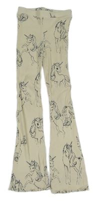 Smetanové žebrované flare legíny s jednorožci H&M